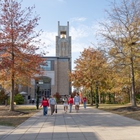 Students walking on the St. John's University campus