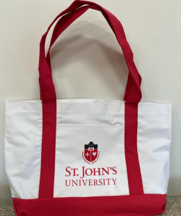 Red and White Tote Bag with St. John's University Logo