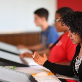 Students working on computer