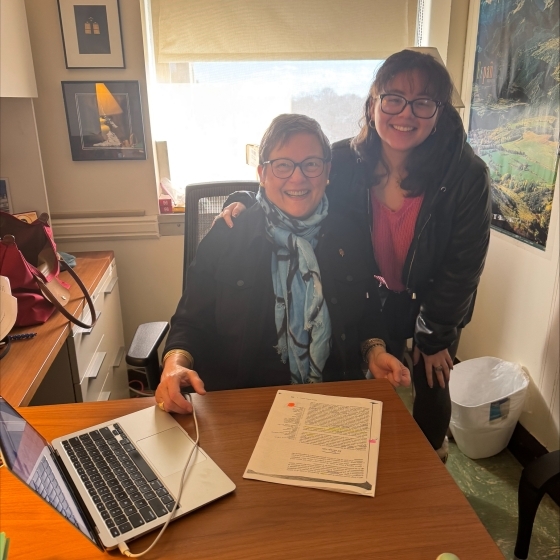 St. John's student next to Jennifer Baum, Professor of Clinical Legal Education, St. John’s University School of Law