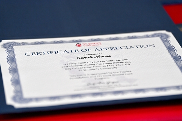 Sonia Kovalensky Day Certificate of Appreciation