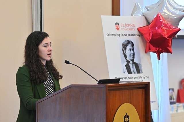 Sonia Kovalensky Day keynote speaker at podium 