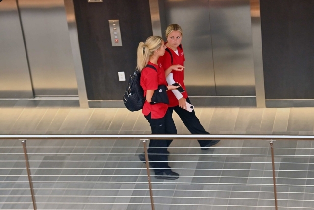 St. John's University students walking in hallway of Health Science Center