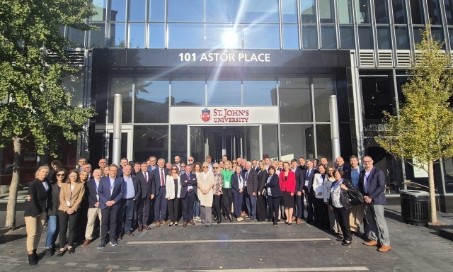 Research Conference at St. John's University attendees outside Manhattan campus