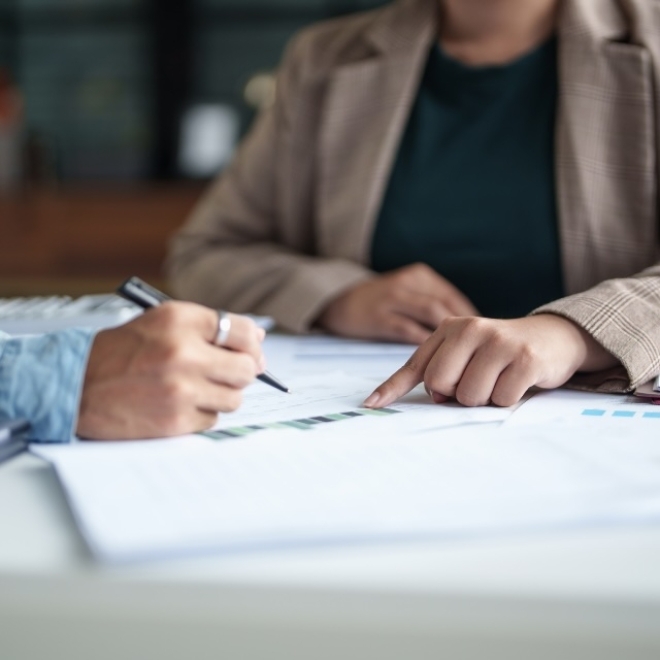 Internal auditor working with a client