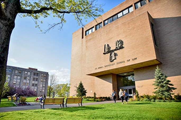 Exterior shot of law school at St. John's university