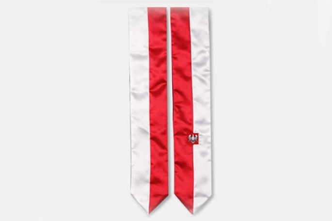 International stole for commencement. Red and white.