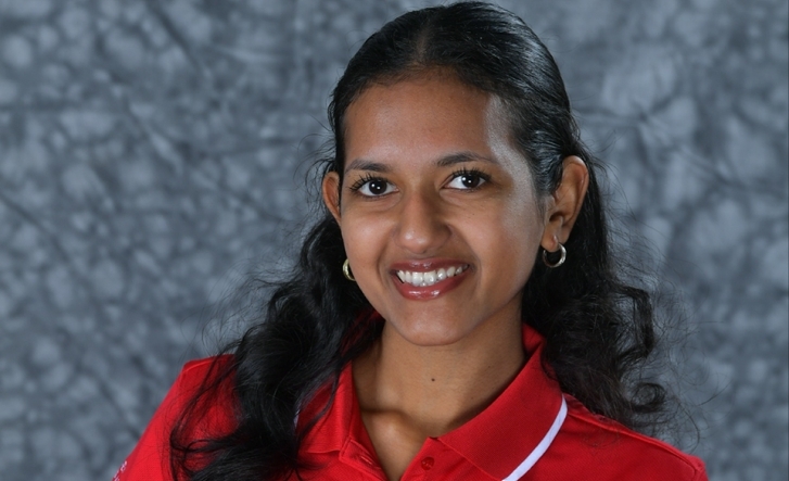 Female student in a red shirt