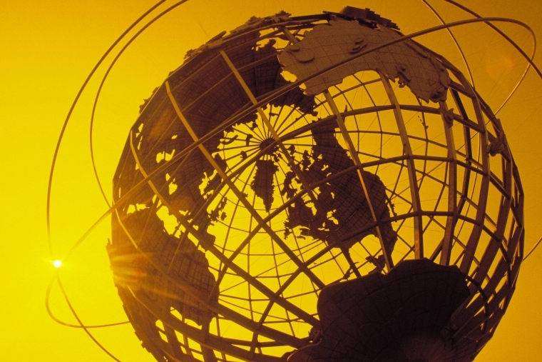 Sculpture of the Globe during the sunset