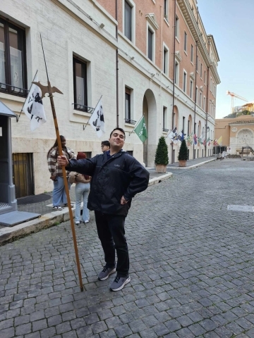 St. John's student in Rome at the Swiss Guard barracks